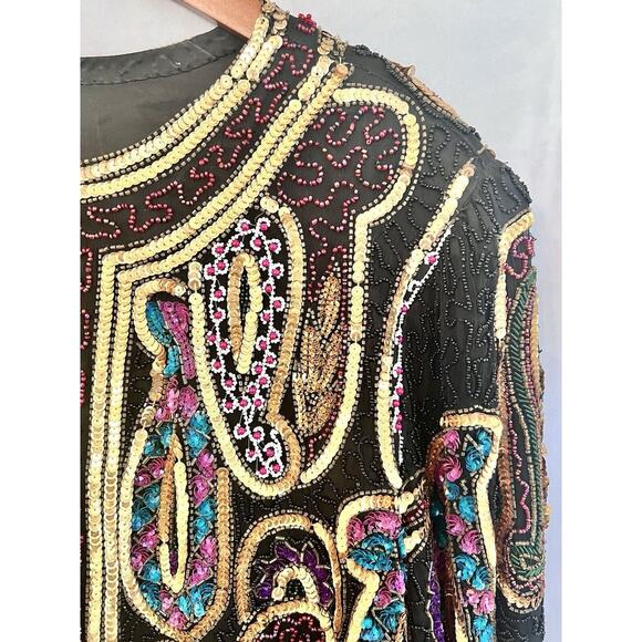 Laurence Kazar Vintage Silk Evening Tunic LARGE Beaded Sequined Glam EUC *READ - Picture 5 of 12